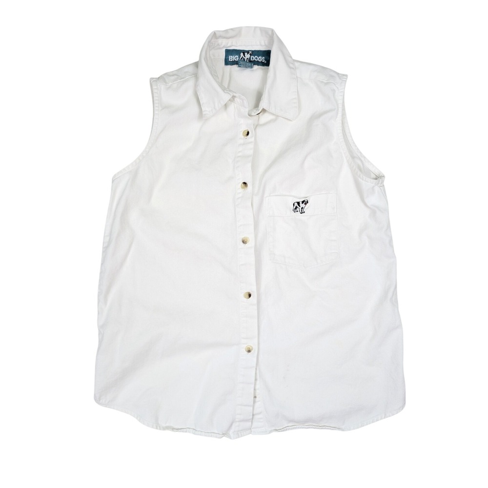 Big Dogs White Sleeveless Collared Button Up Vest Women's Size Small
